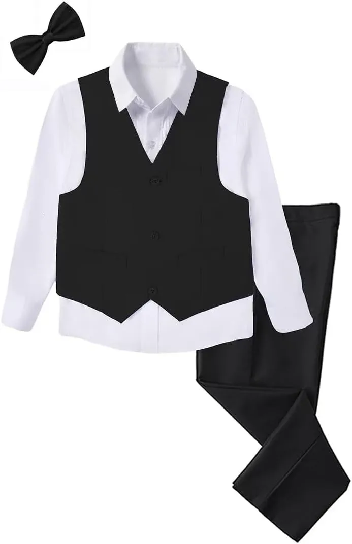 Boys 4-Pieces Suits Slim Fit Kids Outfits Vest Dress Pants Sets Formal Suit for Boy