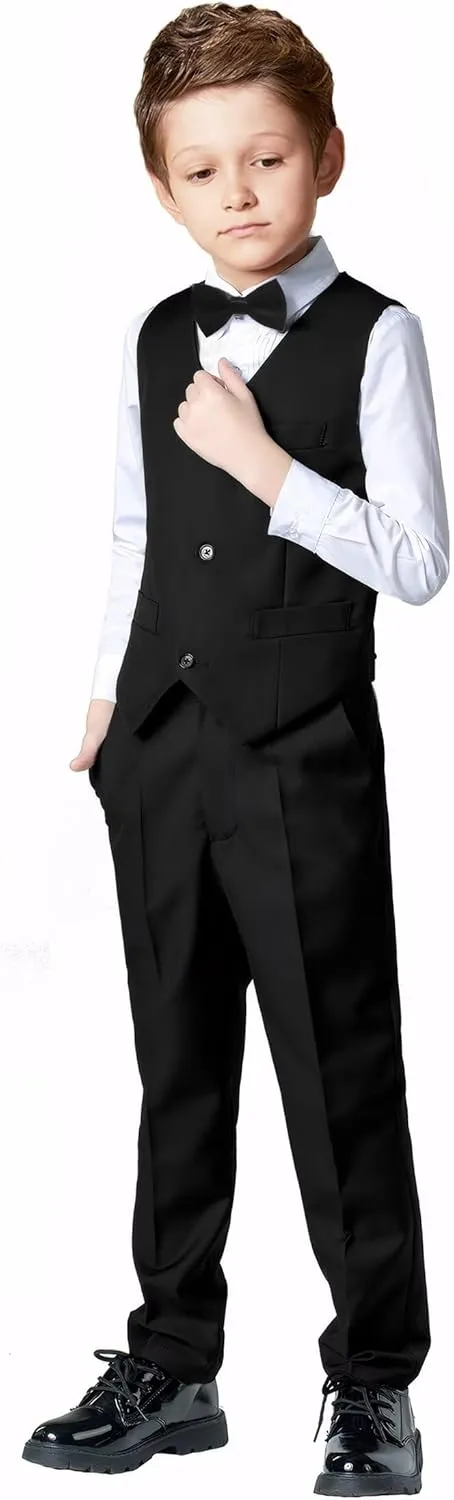 Boys 4-Pieces Suits Slim Fit Kids Outfits Vest Dress Pants Sets Formal Suit for Boy