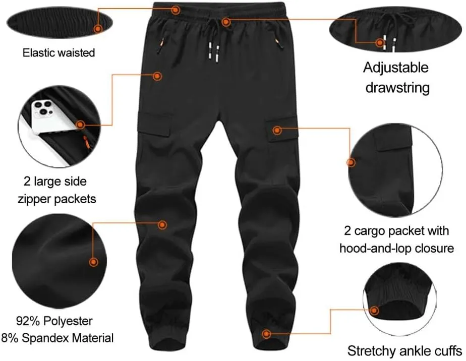 Boy's Cargo Joggers Pants Youth Quick Dry Hiking Lightweight Pants for Sports Outdoor with Zipper Pockets