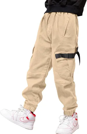 Boys Cargo Pants Cotton Casual Pants Elastic Waist Hiking School Uniform Sweatpants Joggers