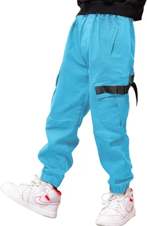 Boys Cargo Pants Cotton Casual Pants Elastic Waist Hiking School Uniform Sweatpants Joggers