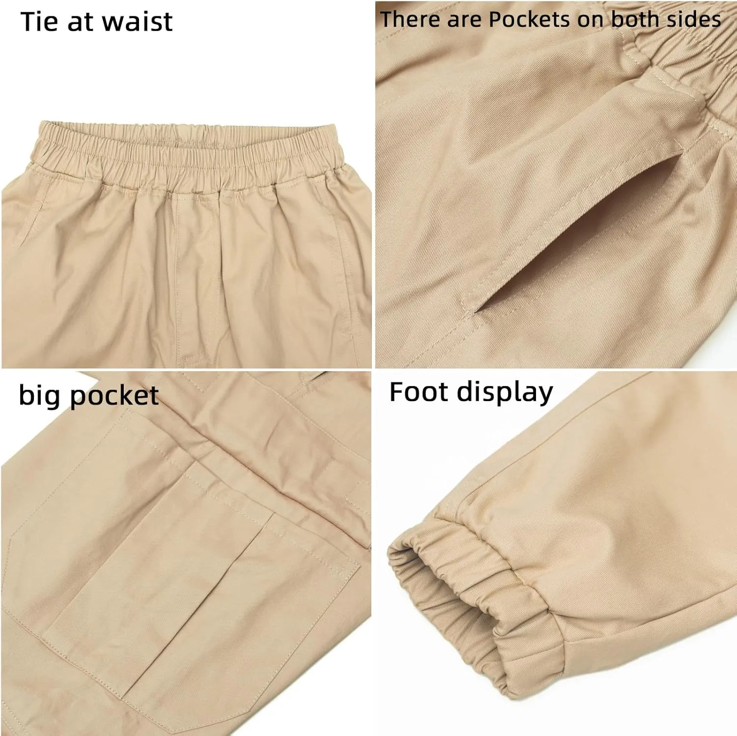 Boys Cargo Pants Cotton Casual Pants Elastic Waist Hiking School Uniform Sweatpants Joggers