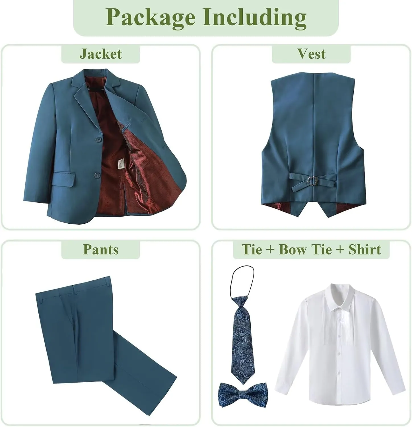 Boys Suit for Kids 6 Pieces Formal Dresswear Set Teen Boys Tuxedo Suits for Wedding Graduation