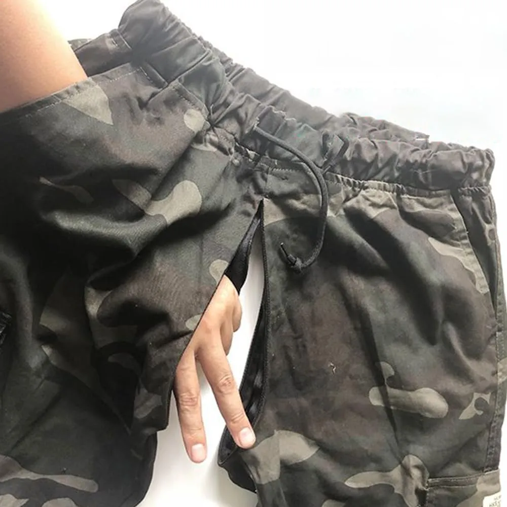 Camouflage Men Invisible Zipper Open Crotch Pants Casual Plus Size Loose Trousers