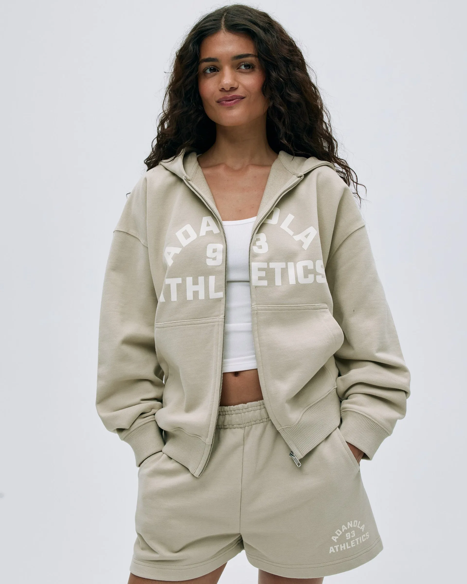 Campus Oversized Full Zip Hoodie - Stone