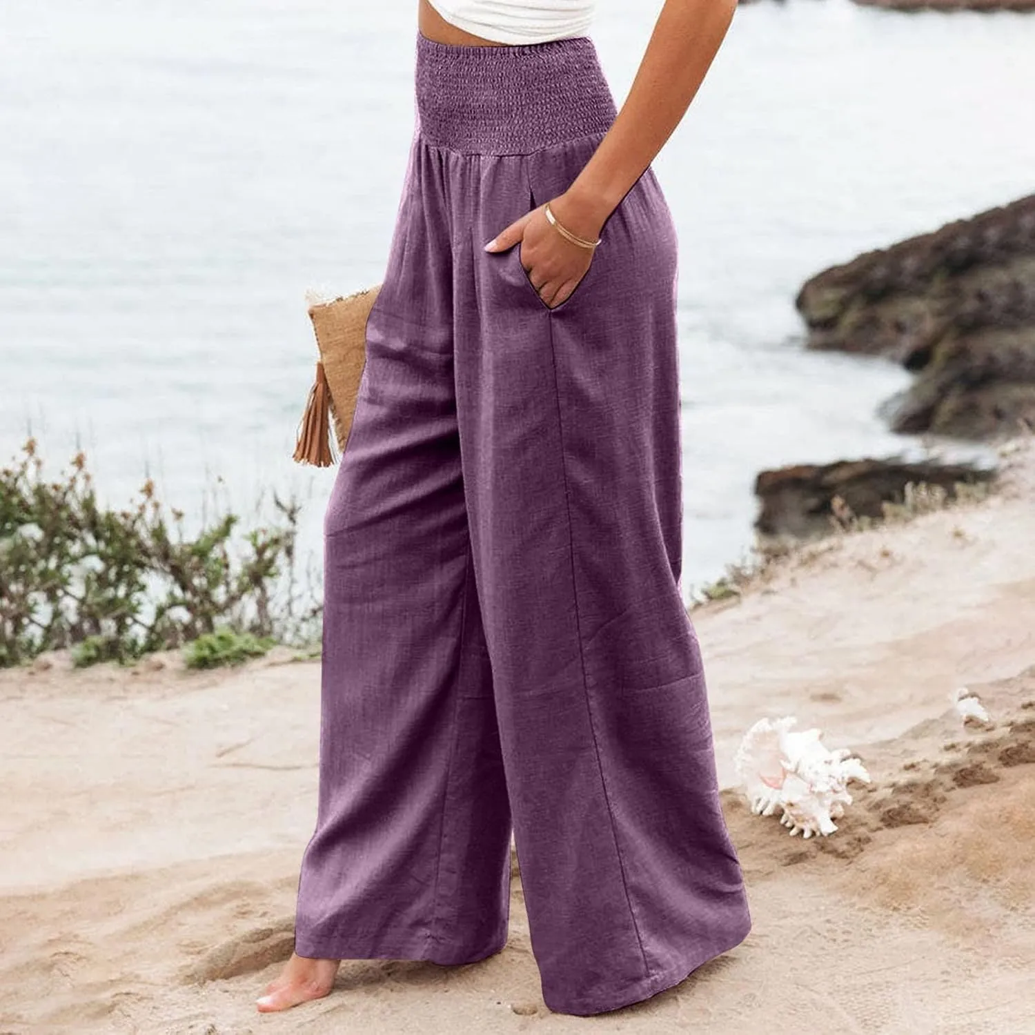 Capri Pants for Women,Women High Waisted Capri Pants Wide Leg Summer Capris Casual Palazzo Pants with Pockets