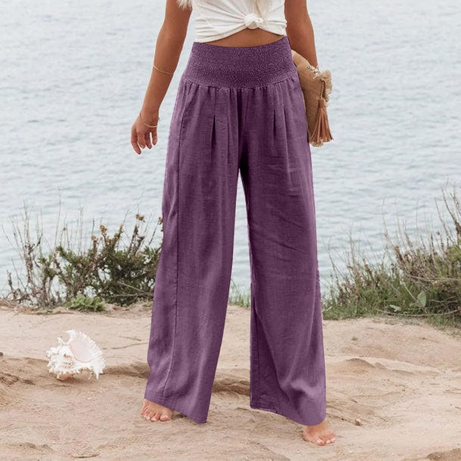 Capri Pants for Women,Women High Waisted Capri Pants Wide Leg Summer Capris Casual Palazzo Pants with Pockets