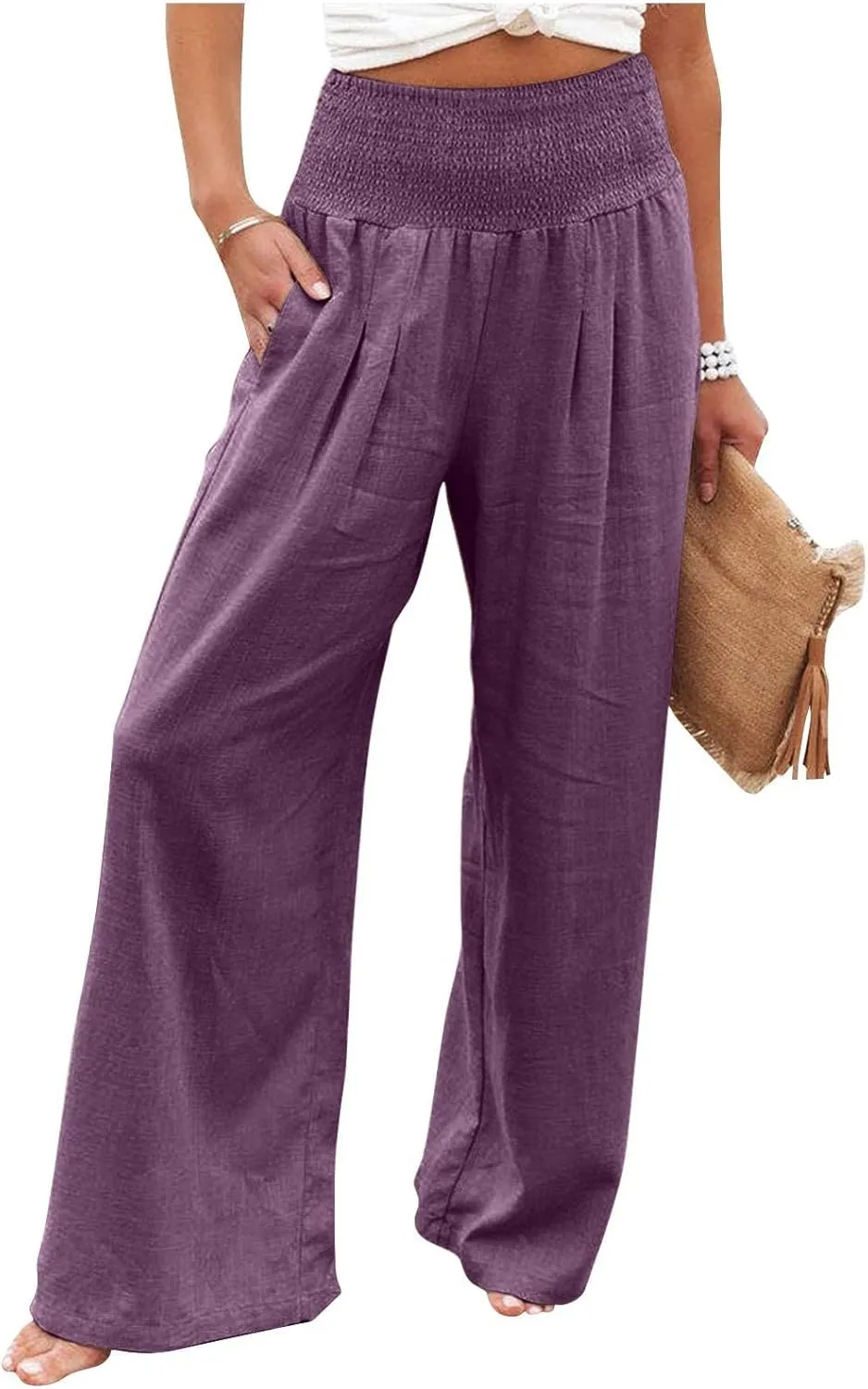 Capri Pants for Women,Women High Waisted Capri Pants Wide Leg Summer Capris Casual Palazzo Pants with Pockets