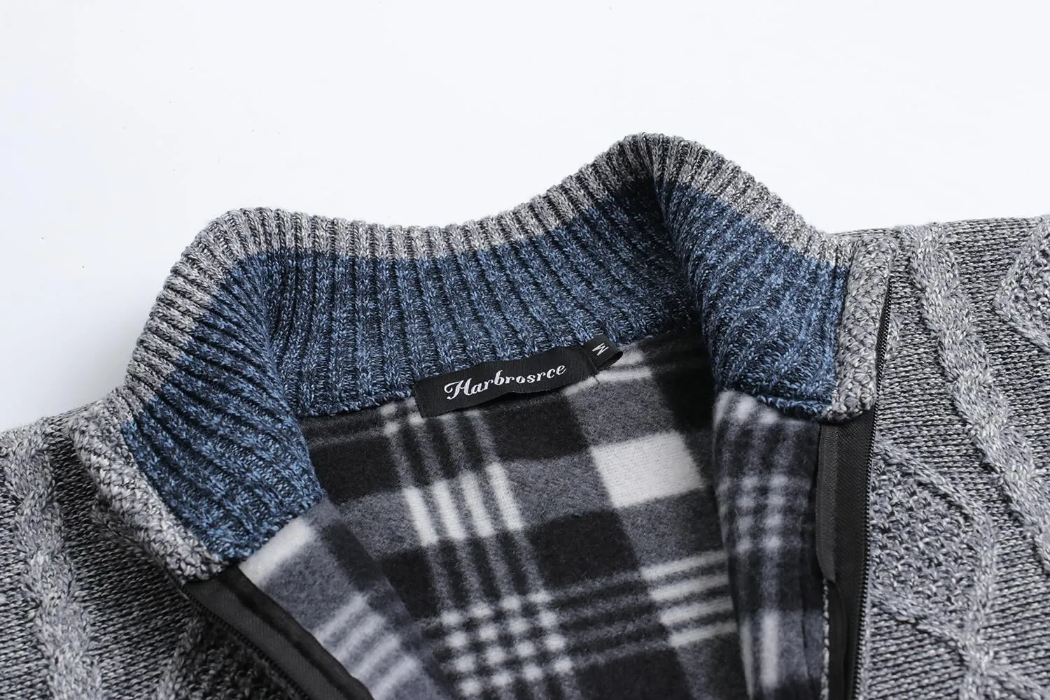Cardigan Men's Long Sleeve Stand-up Collar Cardigan Fleece Jacket with Cable Knit Zipper Jacket Knitted Sweater