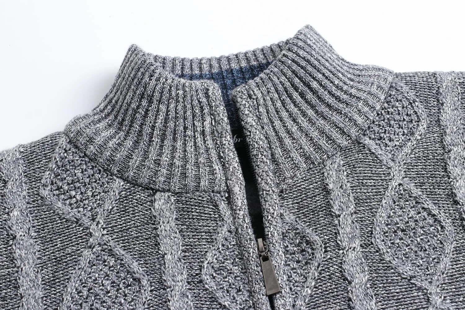 Cardigan Men's Long Sleeve Stand-up Collar Cardigan Fleece Jacket with Cable Knit Zipper Jacket Knitted Sweater