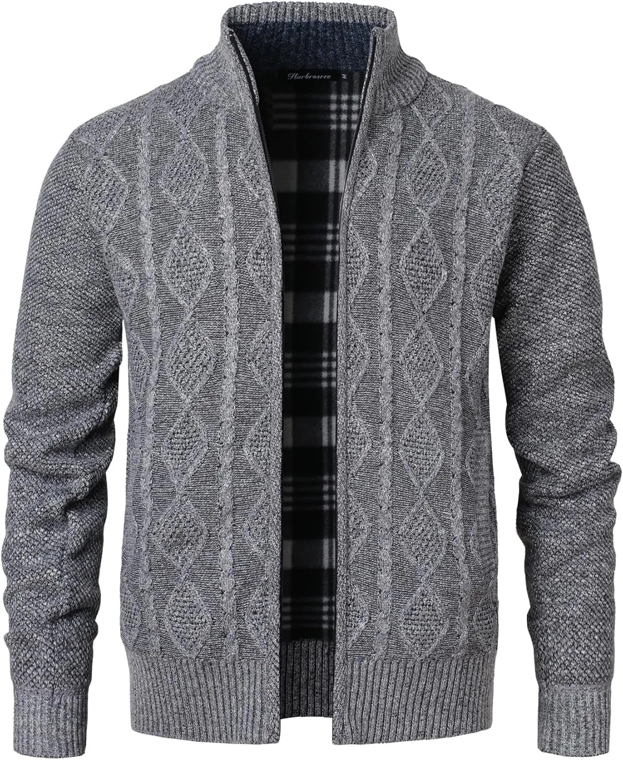 Cardigan Men's Long Sleeve Stand-up Collar Cardigan Fleece Jacket with Cable Knit Zipper Jacket Knitted Sweater