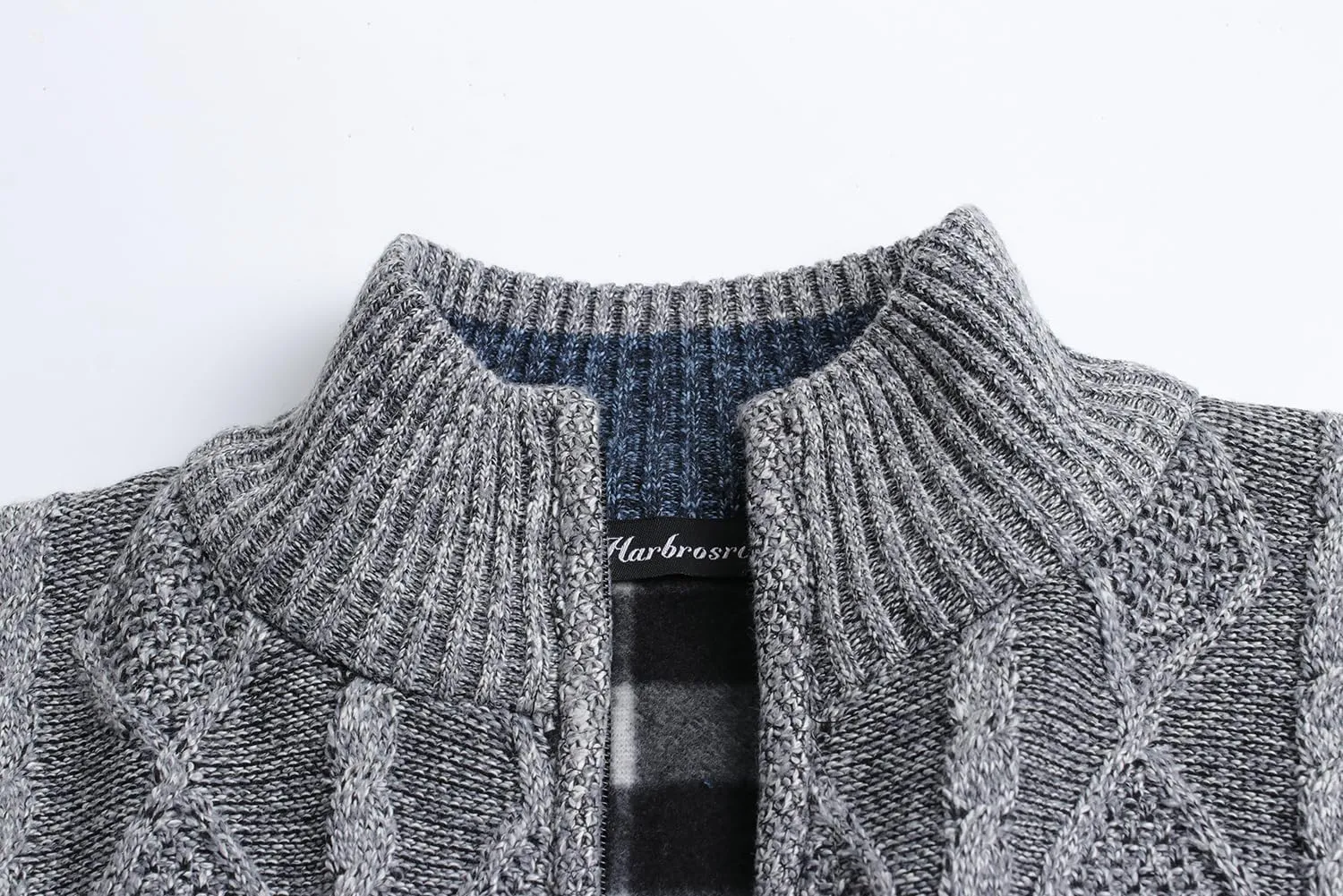 Cardigan Men's Long Sleeve Stand-up Collar Cardigan Fleece Jacket with Cable Knit Zipper Jacket Knitted Sweater