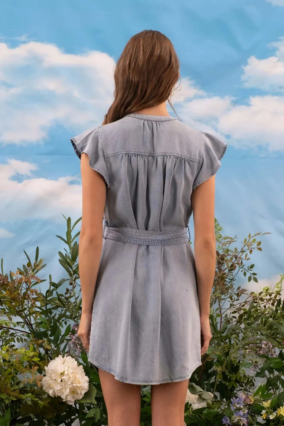 Chambray Denim Belted Dress