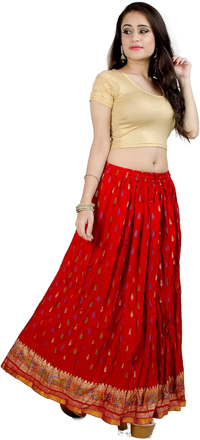 Chandrakala Flowy Long Skirt for Women A Line Casual Beach Party Holiday Maxi Skirts (S115-P)