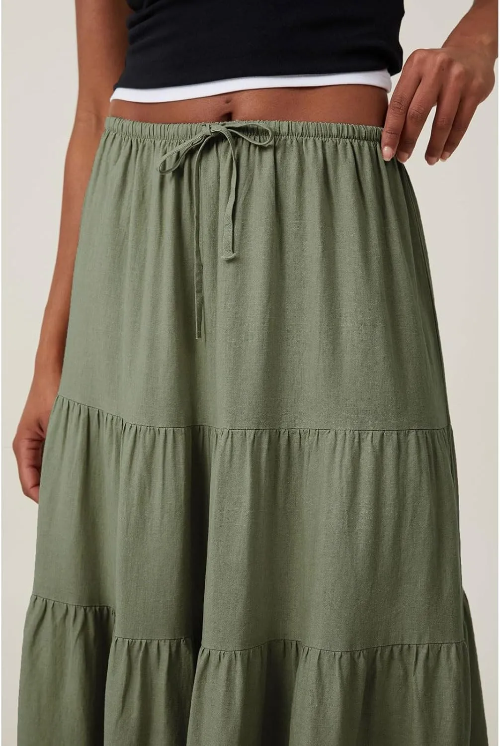 CHARTOU Women's Boho Cotton Tiered Maxi Skirt Elastic Waist Drawstring A Line Long Skirts Summer Beach Skirt