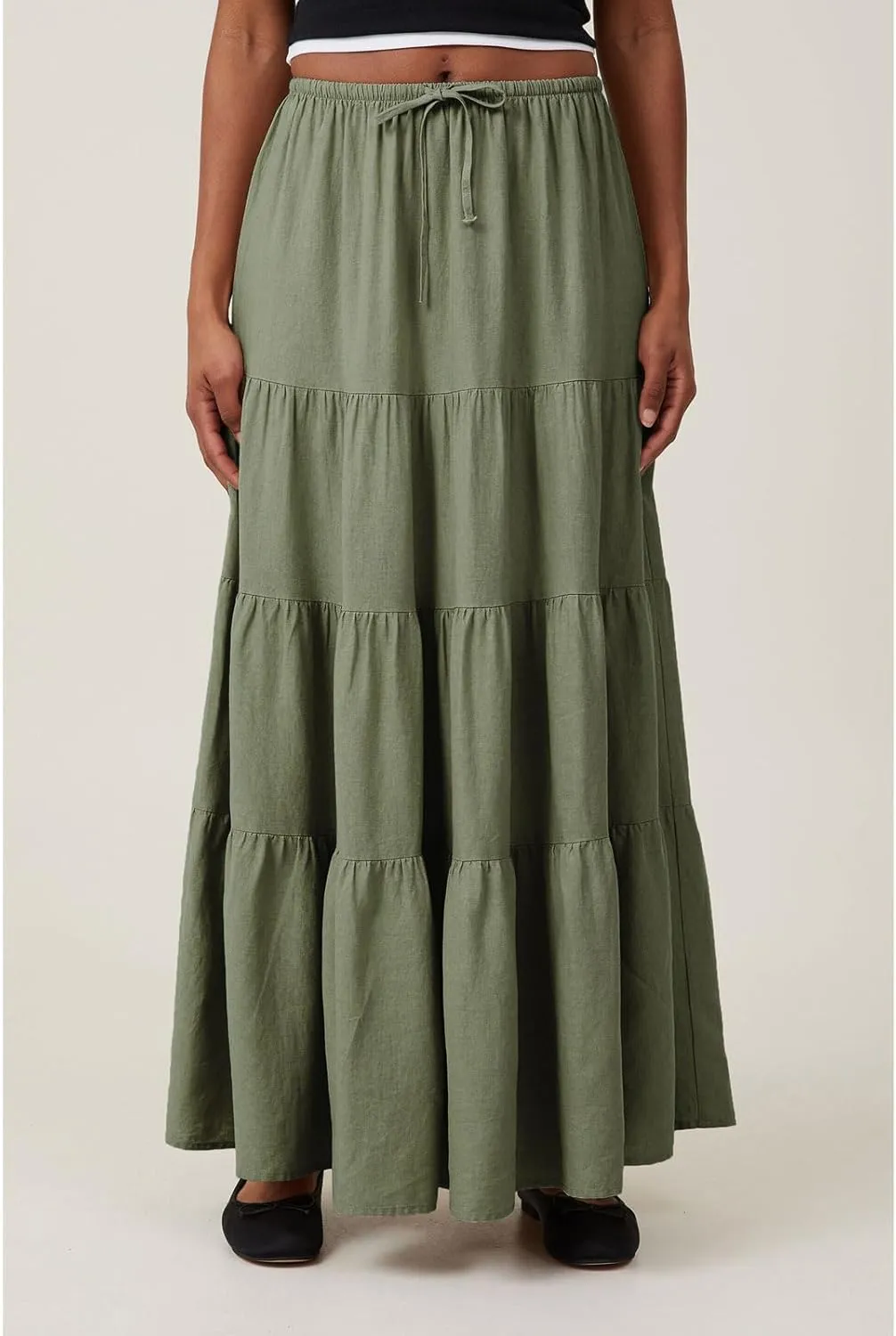 CHARTOU Women's Boho Cotton Tiered Maxi Skirt Elastic Waist Drawstring A Line Long Skirts Summer Beach Skirt