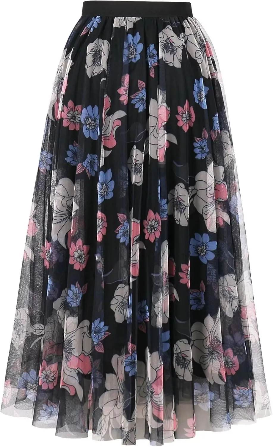 ChicVibes Women's Long Tulle Casual Boho Floral Printed Elastic High Waist Maxi Skirts