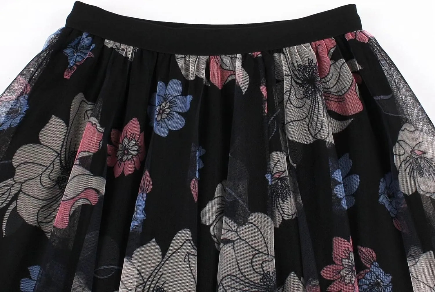ChicVibes Women's Long Tulle Casual Boho Floral Printed Elastic High Waist Maxi Skirts