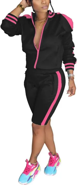 Choichic Jogging Suits for Women - Sweat Suits Set Zipper Hoodies Sweatshirt   Short Pants Athletic Tracksuit Set