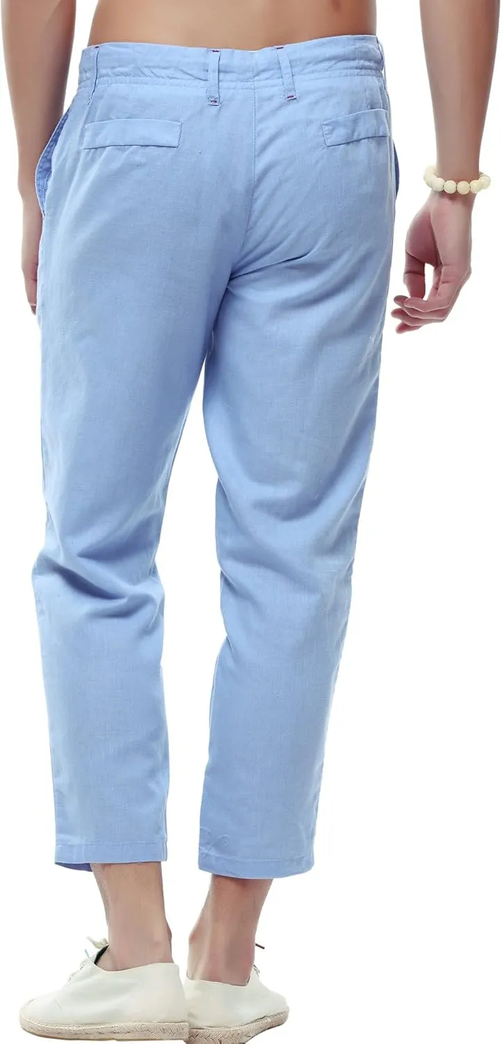 chouyatou Men's Casual Drawstring Straight Fit Beach Linen Capri Pants