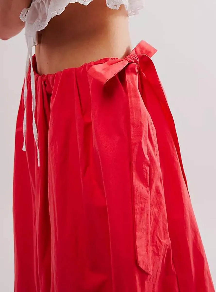 chouyatou Women's Bow Knot Maxi Bubble Skirt Y2K A-Line Long Balloon Skirt with Pockets