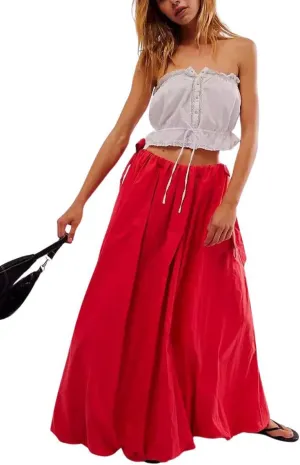 chouyatou Women's Bow Knot Maxi Bubble Skirt Y2K A-Line Long Balloon Skirt with Pockets