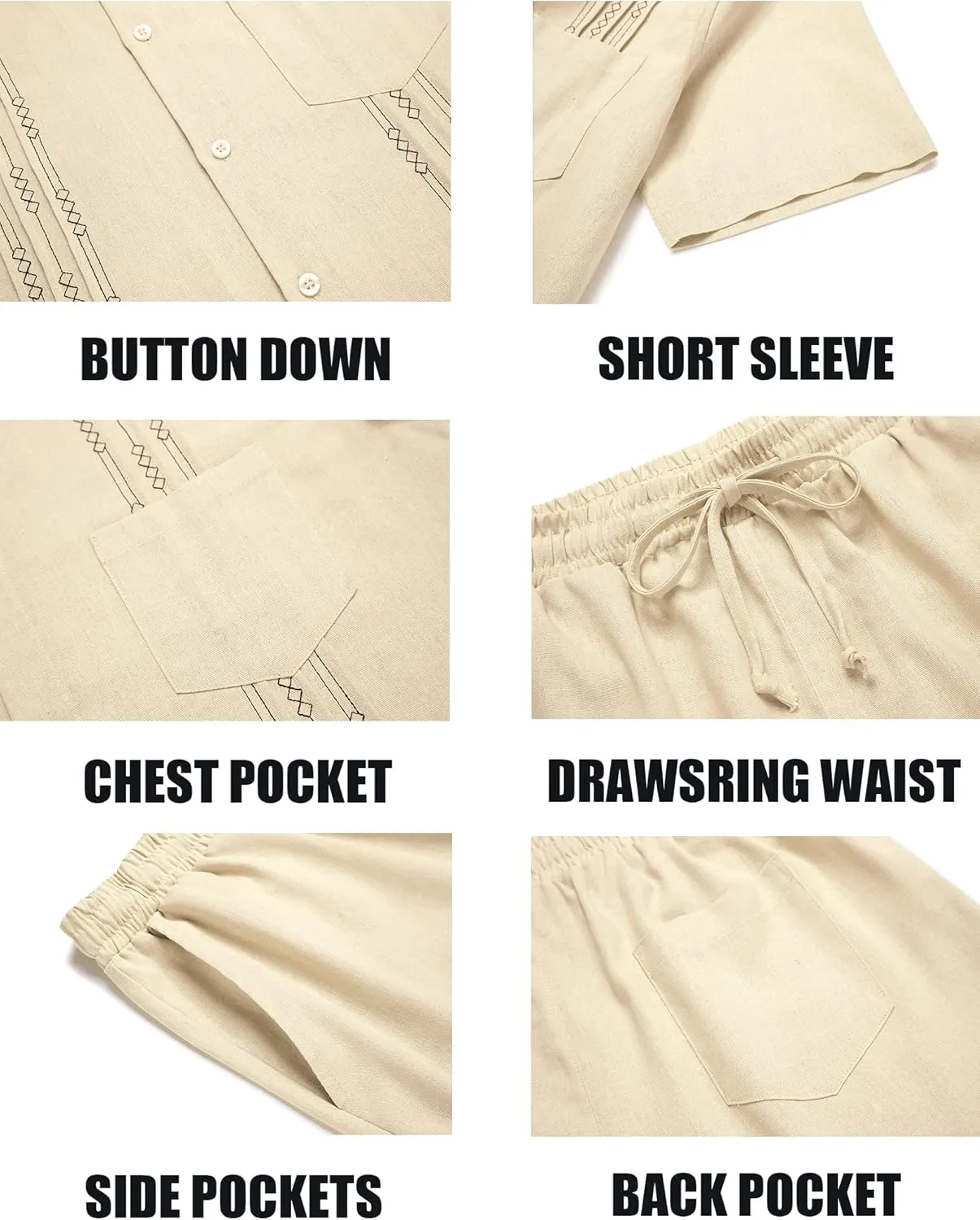 COOFANDY Mens Beach Outfits for Vacation 2 Piece Short Set Guayabra Sets Resort Wear