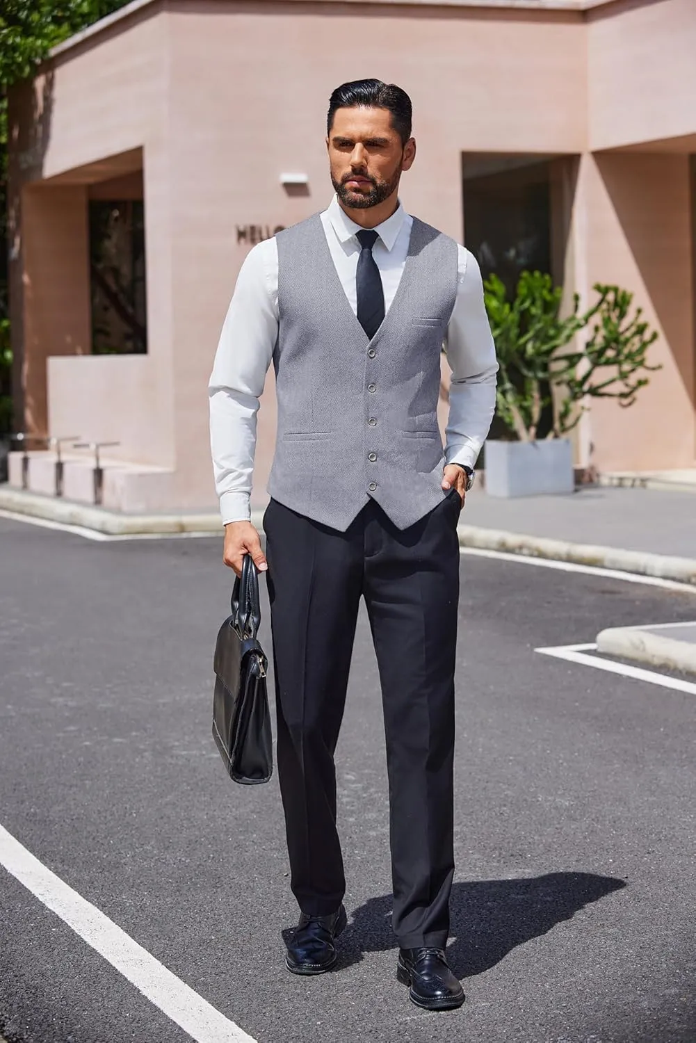 COOFANDY Men's Herringbone Tweed Suit Vests Slim Fit Waistcoat Casual Business Dress Vest