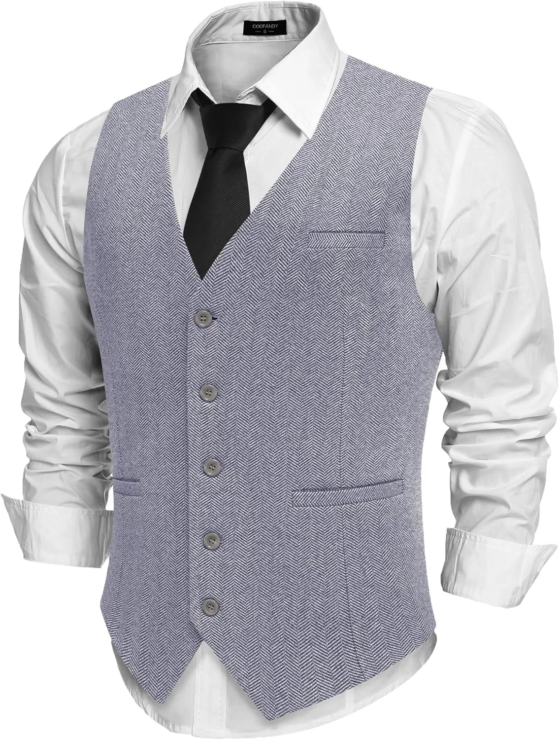 COOFANDY Men's Herringbone Tweed Suit Vests Slim Fit Waistcoat Casual Business Dress Vest