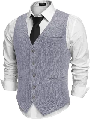 COOFANDY Men's Herringbone Tweed Suit Vests Slim Fit Waistcoat Casual Business Dress Vest