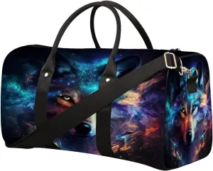 Cool Galaxy Animal Wolf Travel Duffel Bag for Women Men Small Sport Gym Bag Waterproof Weekender Overnight Bag Lightweight Carry on bag Foldable Gym Bag for Training Swim Yoga Traveling Handbag