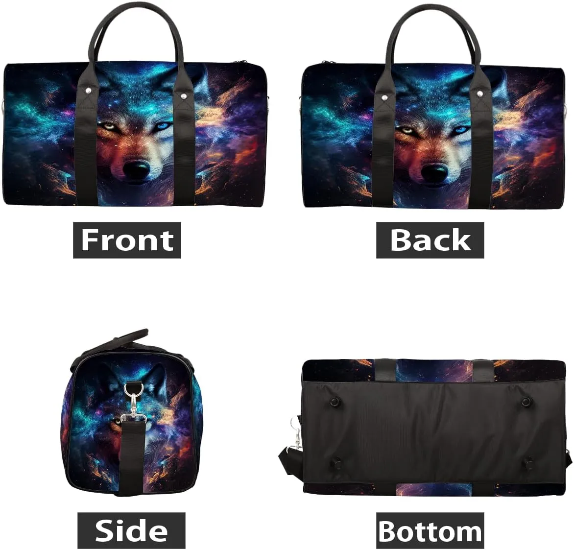 Cool Galaxy Animal Wolf Travel Duffel Bag for Women Men Small Sport Gym Bag Waterproof Weekender Overnight Bag Lightweight Carry on bag Foldable Gym Bag for Training Swim Yoga Traveling Handbag