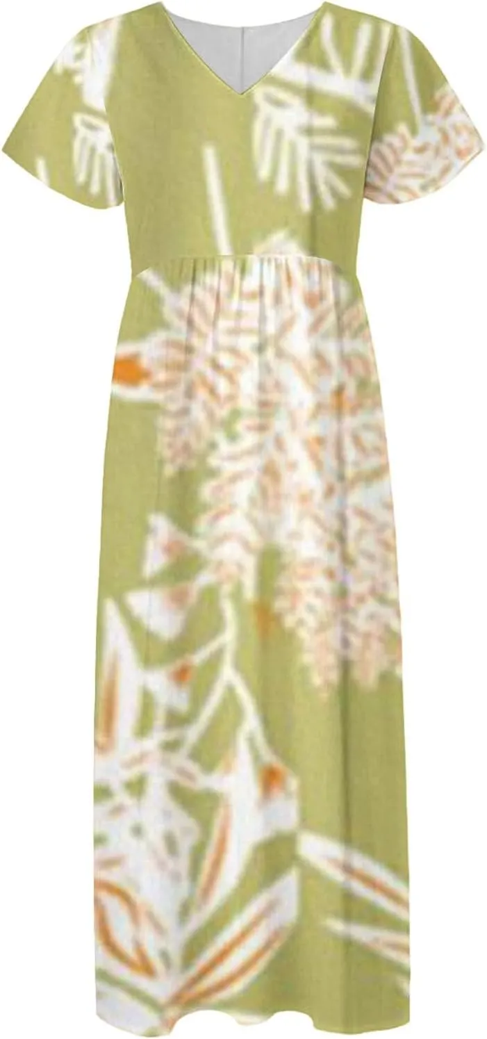 Cute Floral Maxi Dresses for Women 2025 Flowy Short Sleeve Chiffon Dress Summer Casual Prom Beach Clothes Easter Dress