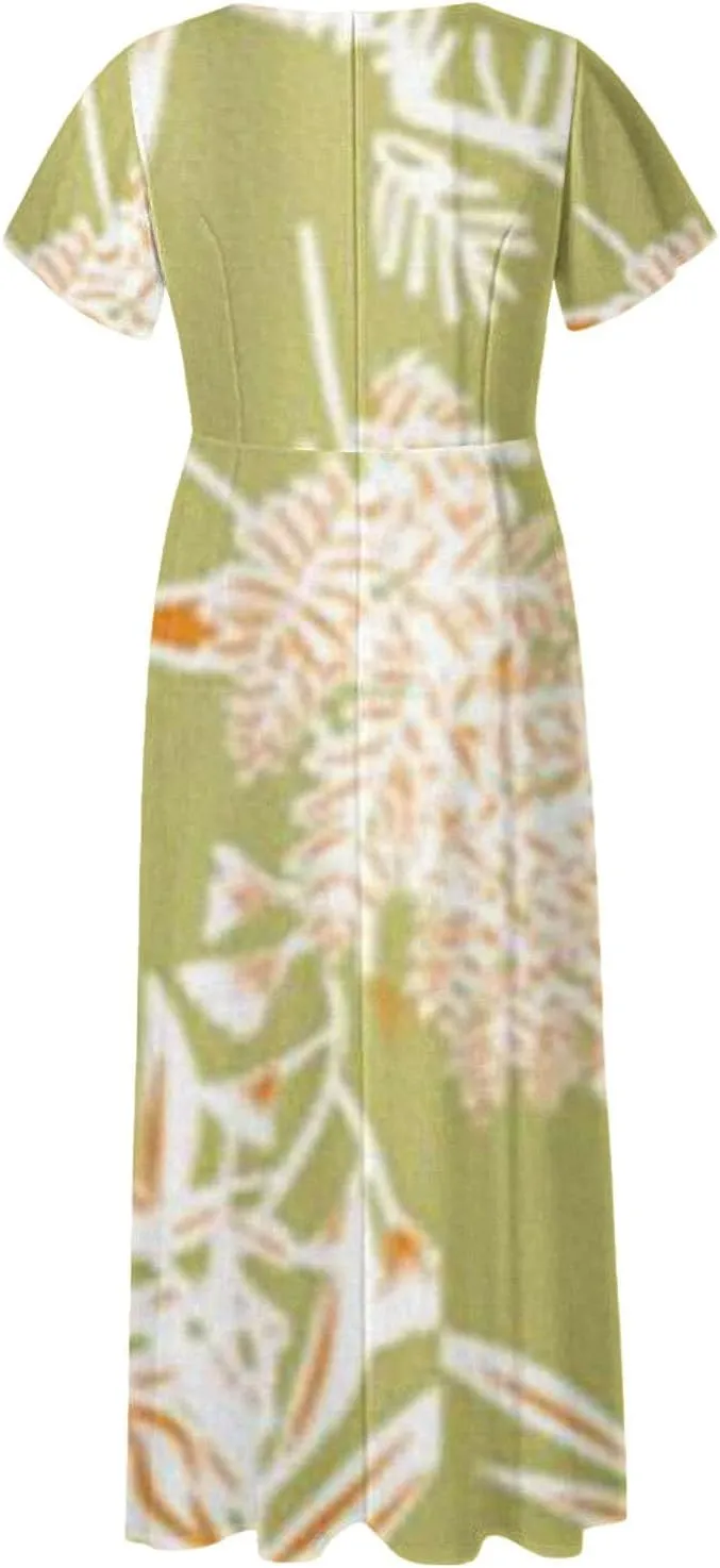 Cute Floral Maxi Dresses for Women 2025 Flowy Short Sleeve Chiffon Dress Summer Casual Prom Beach Clothes Easter Dress
