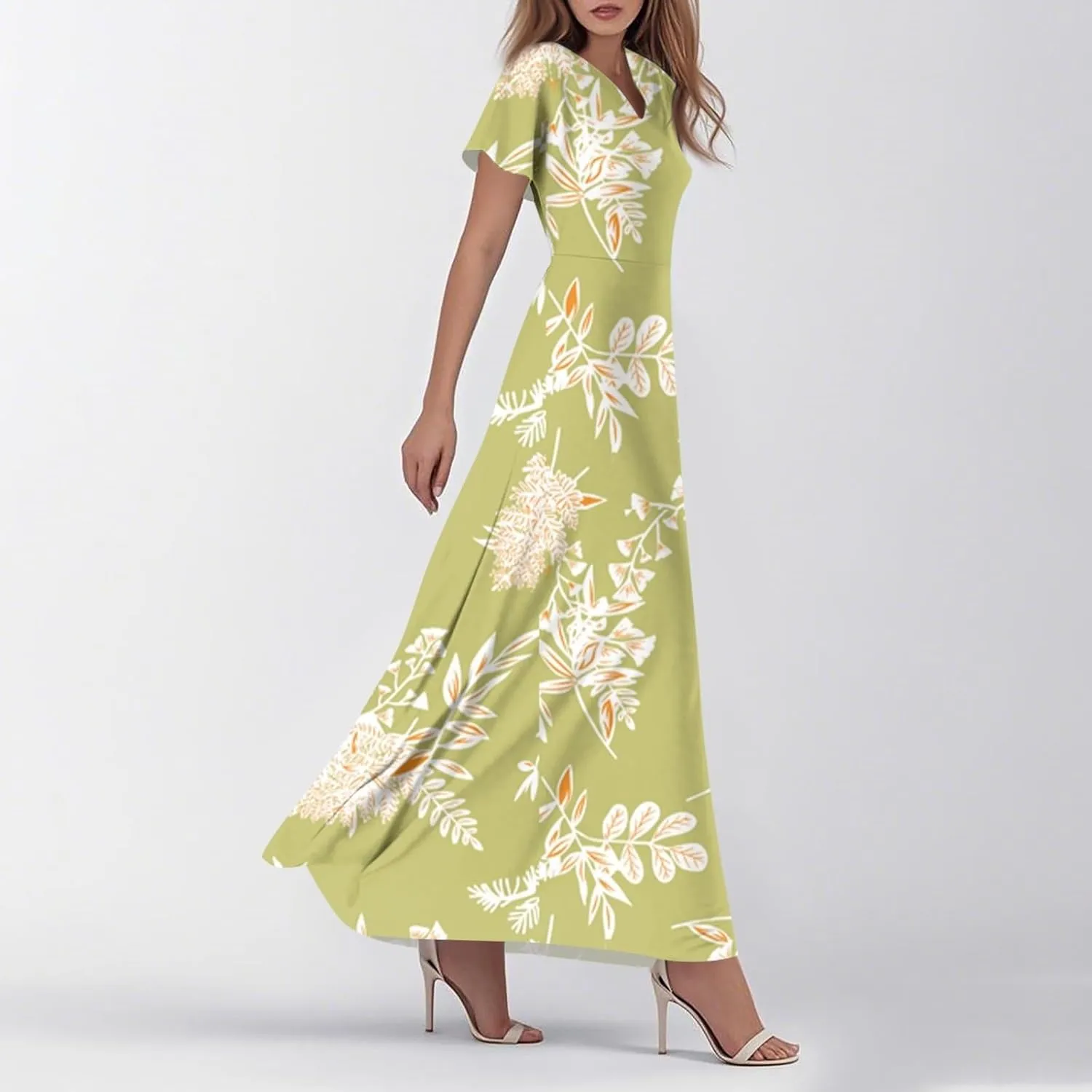 Cute Floral Maxi Dresses for Women 2025 Flowy Short Sleeve Chiffon Dress Summer Casual Prom Beach Clothes Easter Dress