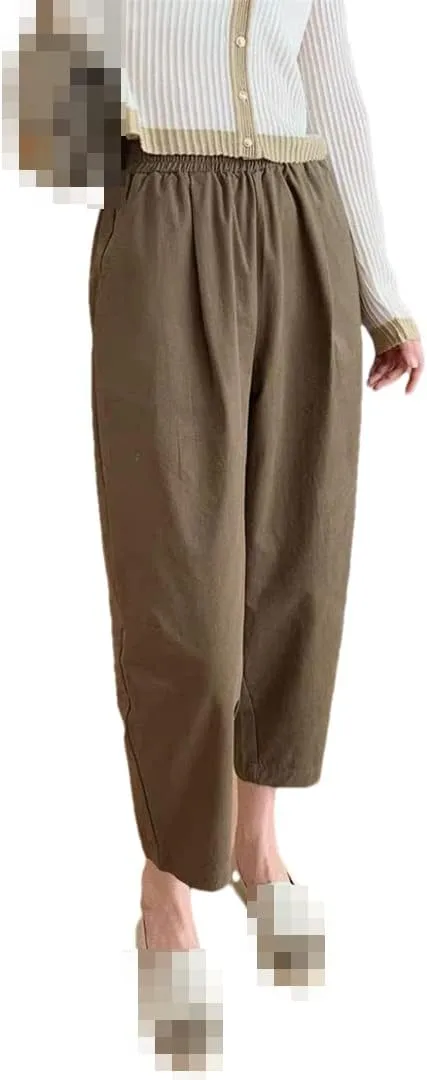 Deepsko Women's Spring and Summer Korean Style Retro Cotton Cropped Elastic Waist Harem Pants