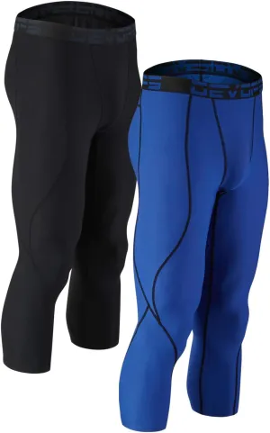 DEVOPS 2 Pack Men's 3/4 Compression Pants Athletic Leggings with Pocket