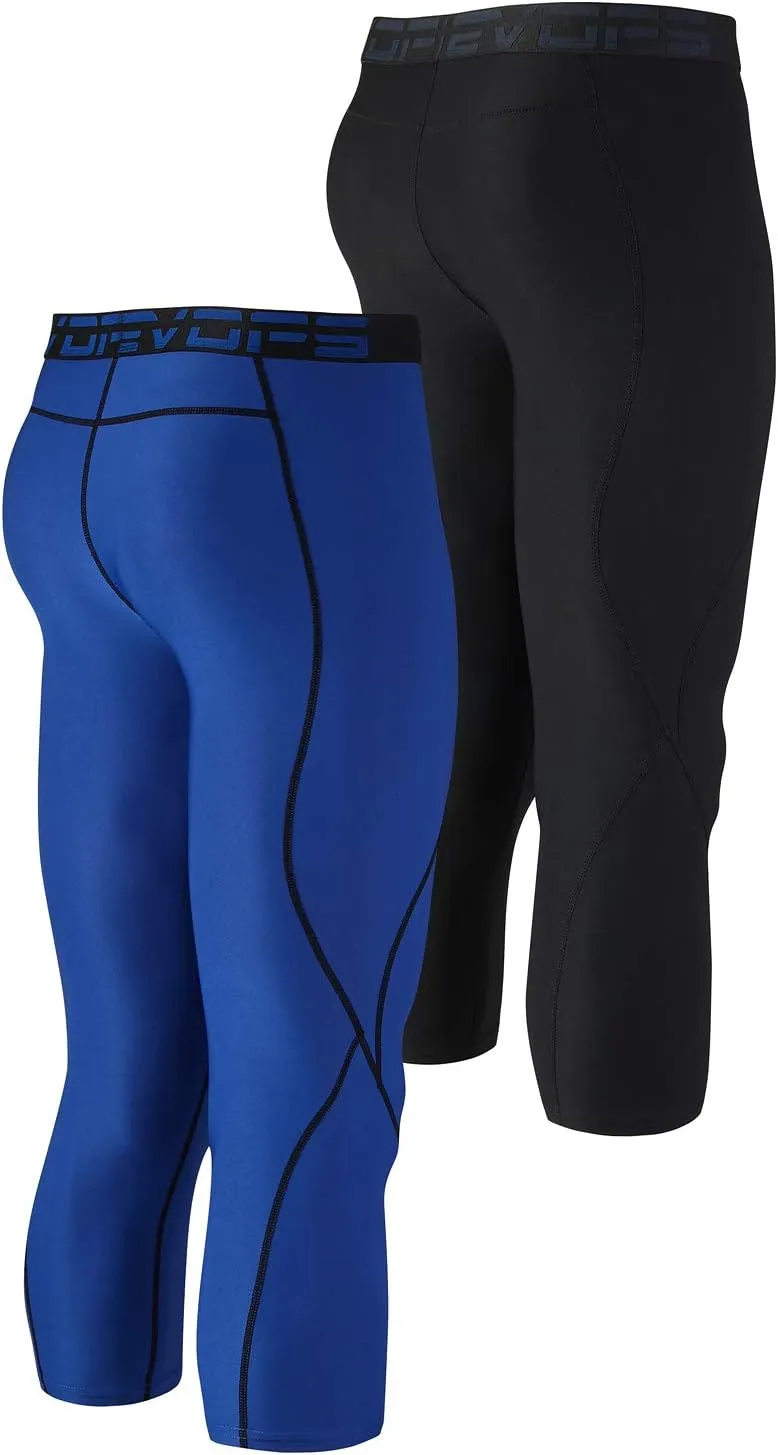 DEVOPS 2 Pack Men's 3/4 Compression Pants Athletic Leggings with Pocket