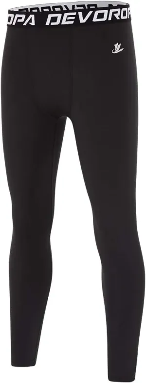 DEVOROPA Boys Leggings Quick Dry Youth Compression Pants Sports Tights Basketball Baseball Base Layer Husky/Slim/Regular Fit