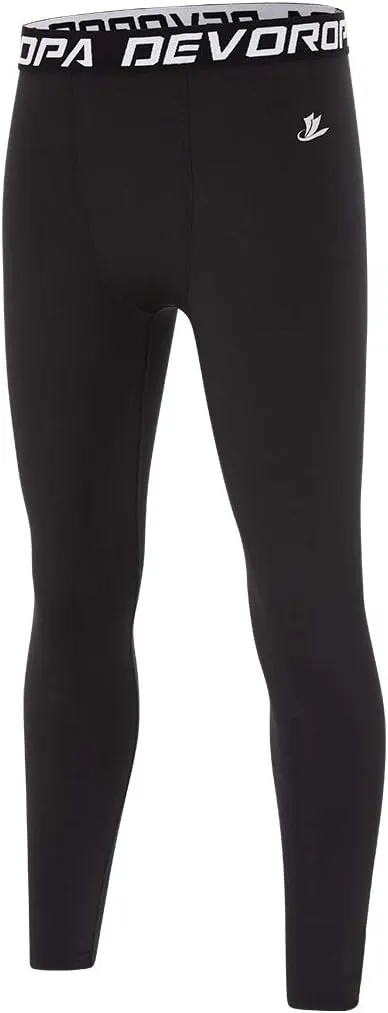 DEVOROPA Boys Leggings Quick Dry Youth Compression Pants Sports Tights Basketball Baseball Base Layer Husky/Slim/Regular Fit