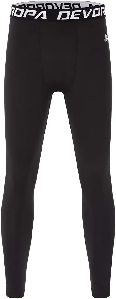 DEVOROPA Boys Leggings Quick Dry Youth Compression Pants Sports Tights Basketball Baseball Base Layer Husky/Slim/Regular Fit