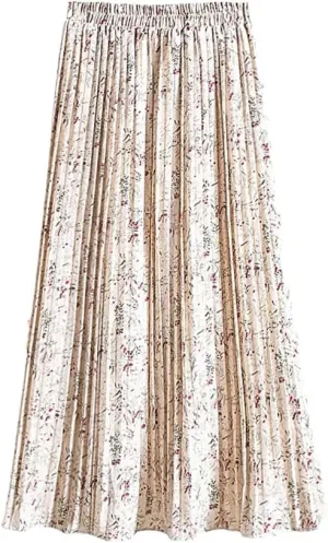 Dvbfufv Women Elastic High Waist Chiffon Pleated Skirts Womens Summer Casual Print Midi Skirt