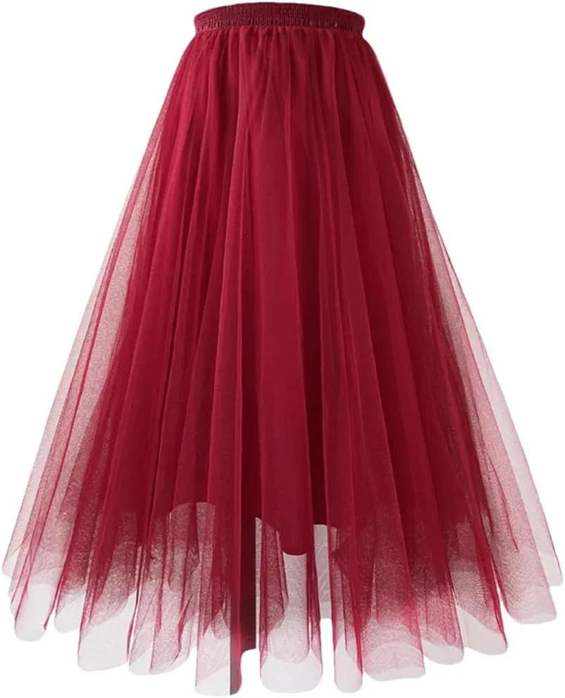 Dvbfufv Women Mesh Pleated A-Line Skirt Women Summer High Waist Midi Skirts
