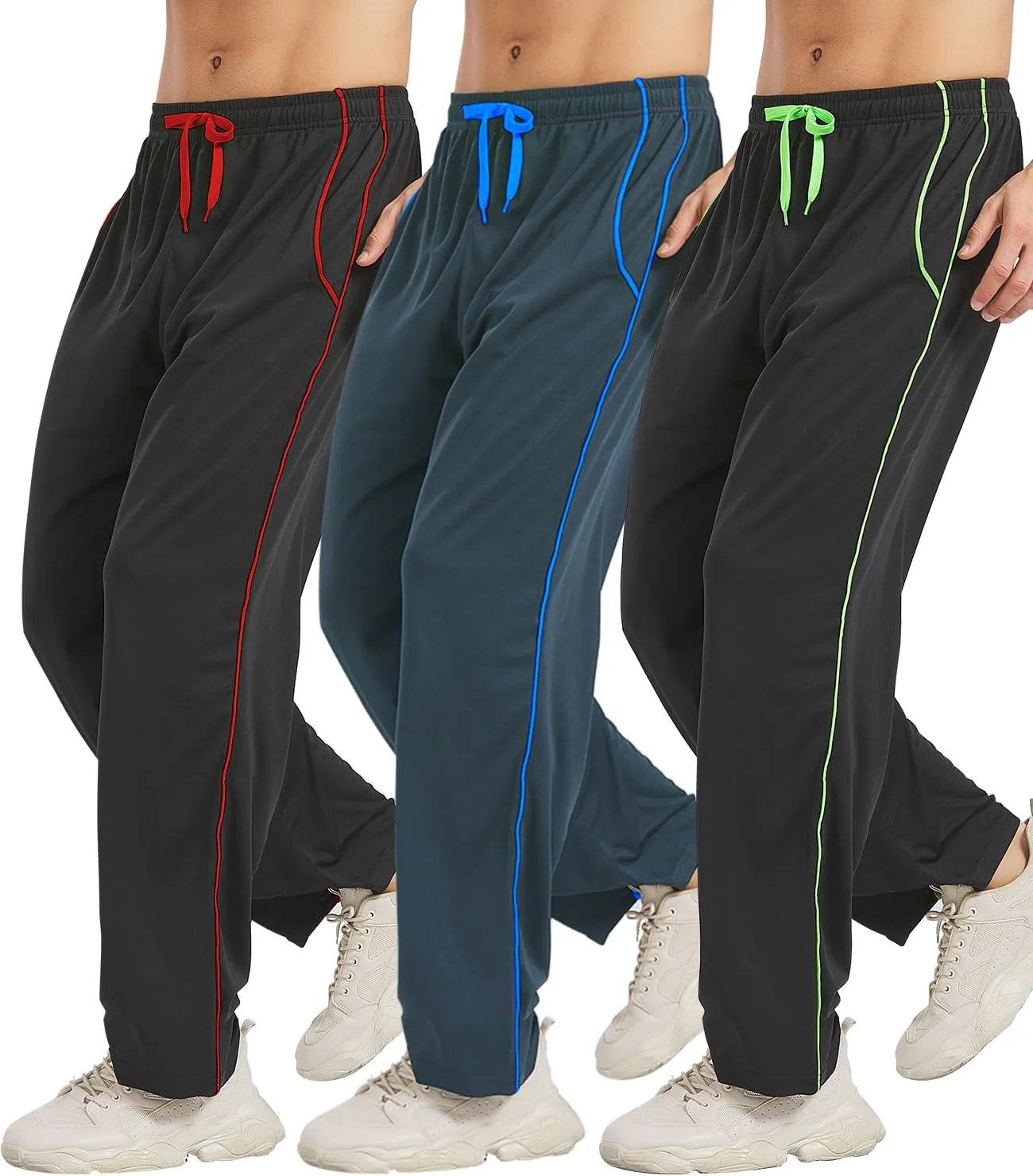 DWUGD'L 3Pack Men's Lightweight Sweatpants with Pockets Open Bottom Athletic Pants for Workout,Jogging,Gym,Running,Training