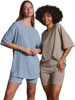 Ekouaer 2 Pack Women's Pajama Set Ribbed Knit Matching Outfits Biker Shorts Sleepwear Loungewear Sweatsuits for Bosom Friend M