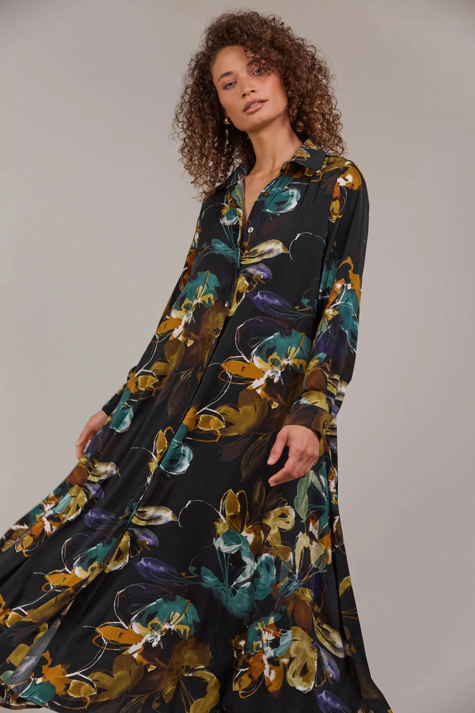 Elsie Shirt Dress - Botanical Black