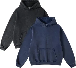 FAIABLE 2 Pack Acid Wash Hoodie Oversized Vintage Hoodie Unisex Heavyweight Hoodie Distress Hoodies for Men Women Couples