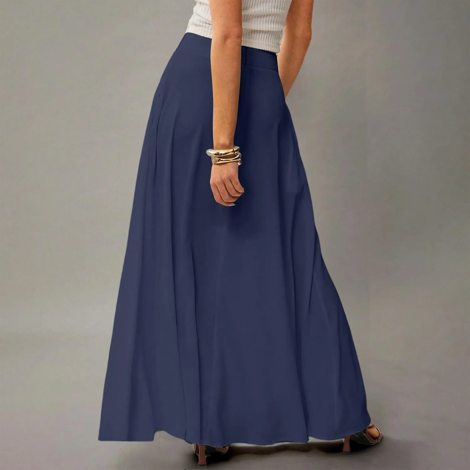fanmpghleoo Summer Skirts for Women 2025 Boho Elastic High Waisted Maxi Skirt Flowy Vacation Beach Long Skirt with Pockets