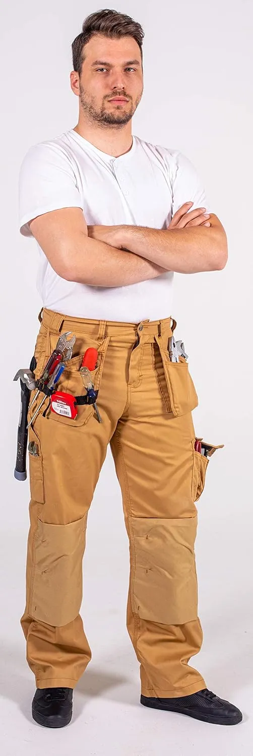 FASHIO FF Men's Work Casual Tactical Trouser with Holster Pockets Cordura Reinforced Pockets Heavy Duty Workwear Pants