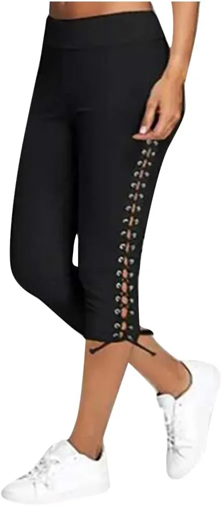 Fashion Women Solid Bandage Elastic Waist Cropped Trousers Casual Sweatpants Business Casual Maternity Clothes